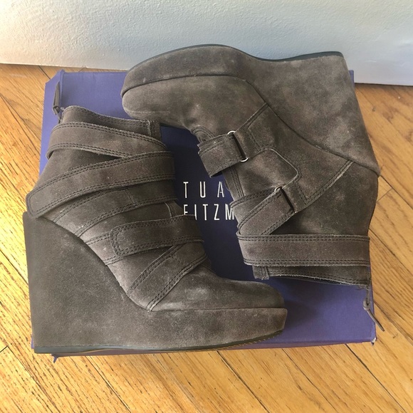Stuart Weitzman Wild Child Suede Wedge Wraparound Bootie - Picture 16 of 16